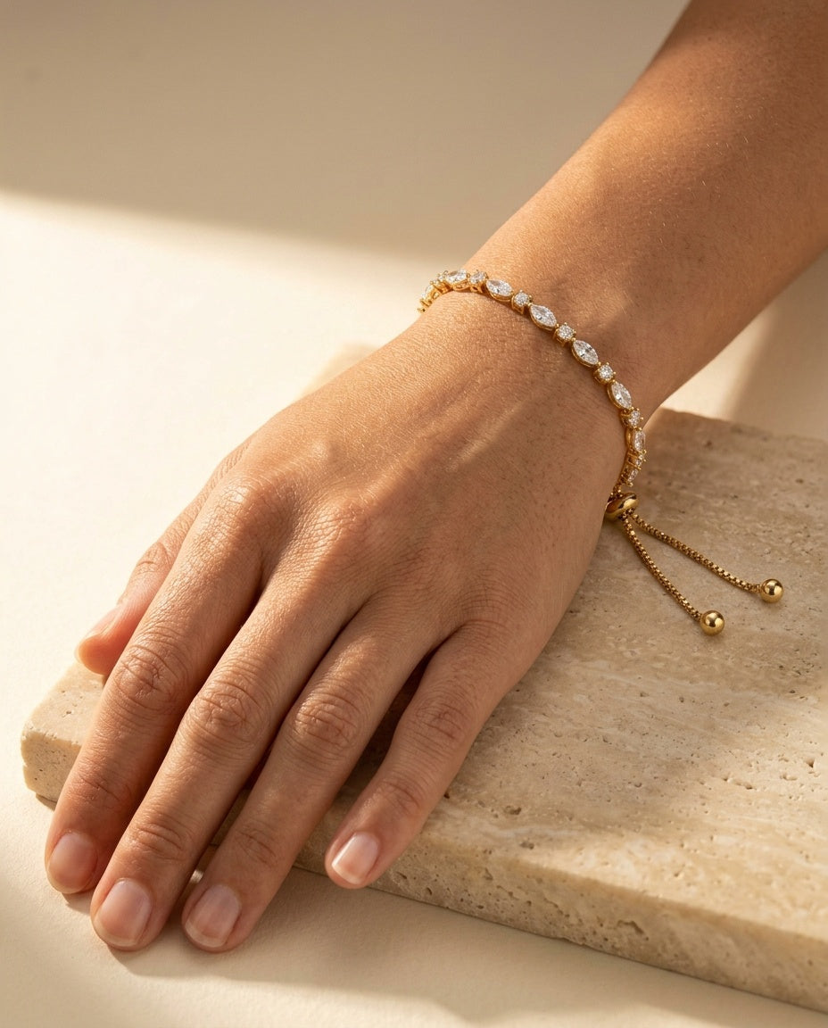Aria Bracelet worn on the wrist in warm golden light