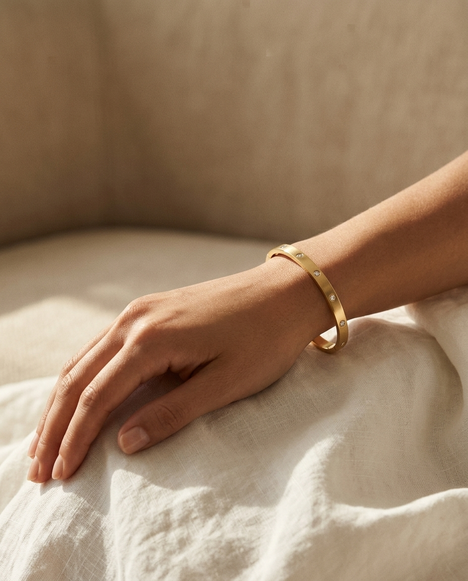 ALTUNA Solène Diamond Bangle worn on the wrist — editorial